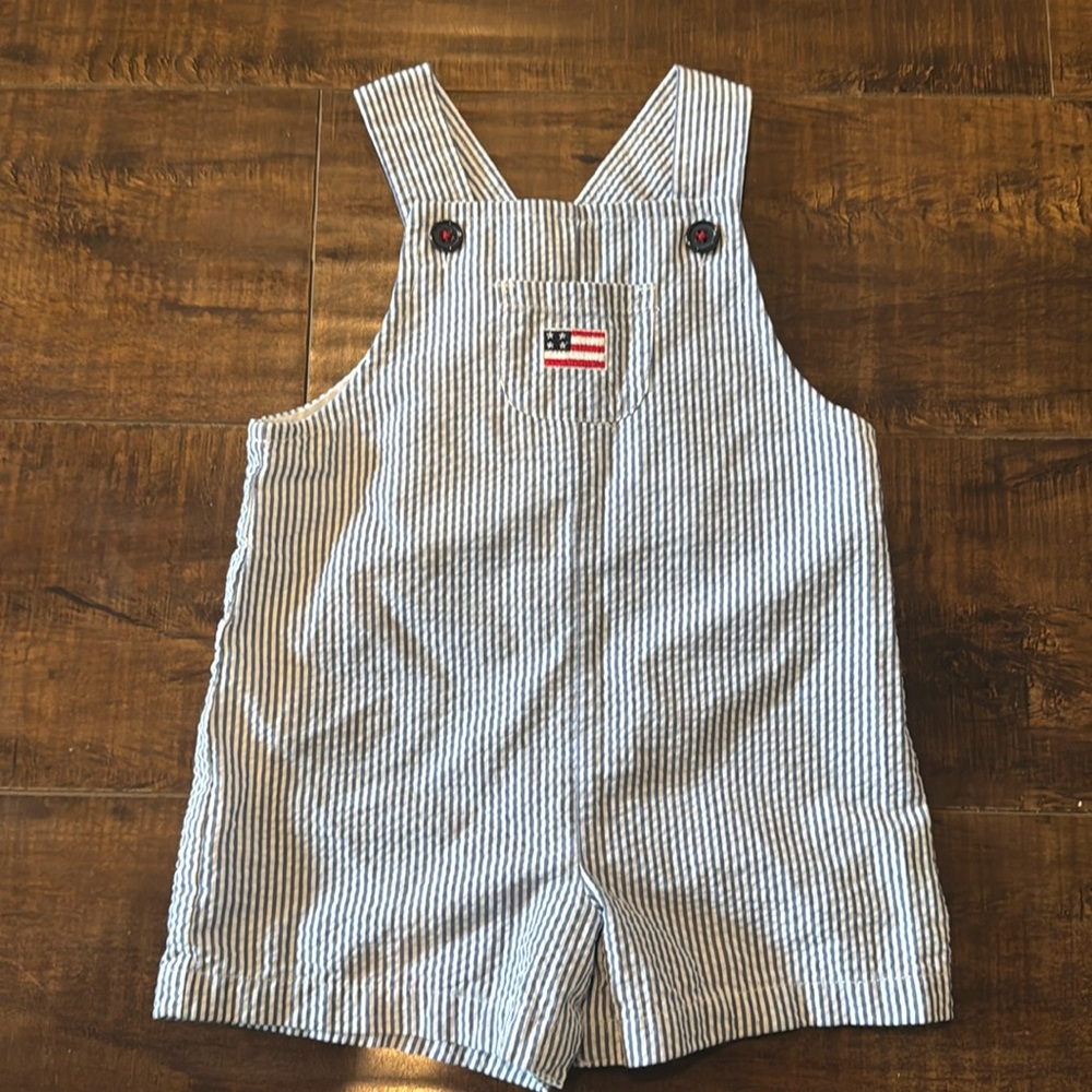 Seersucker Overalls with American Flag Baby Boy 6-9m